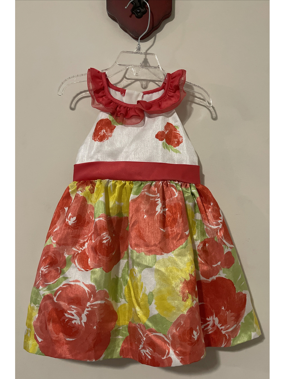 Rare Editions Girls 3t White Floral Sleeveless Flowy Belted Formal Dress! A4123